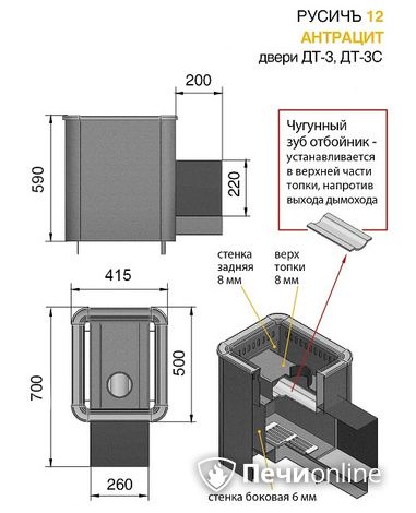 Печь для бани Везувий Русичъ Антрацит 12 (ДТ-3С) в Симферополе