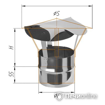 Дымоход Феррум Зонт нержавеющий 0.5 d-150 по воде в Симферополе